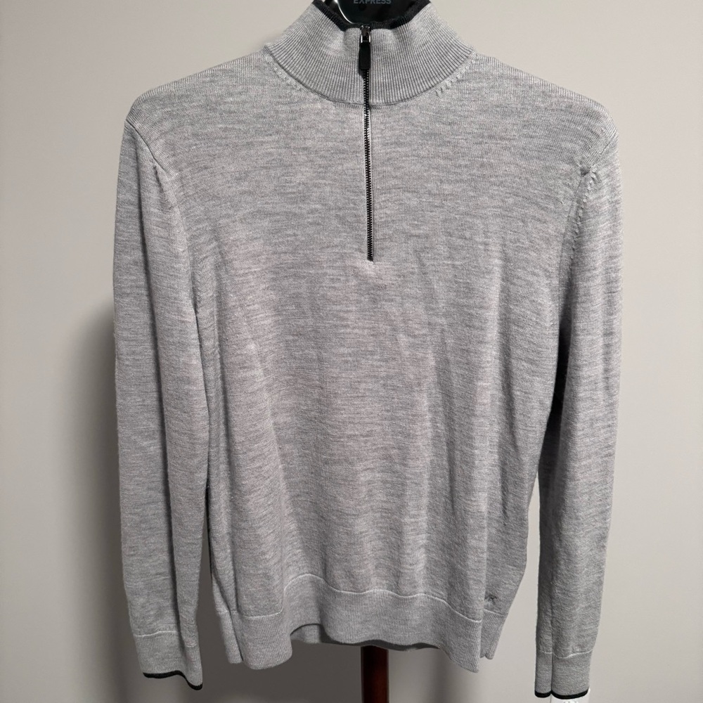 Michael Kors Merino Wool Quarter-Zip Pullover Gray M